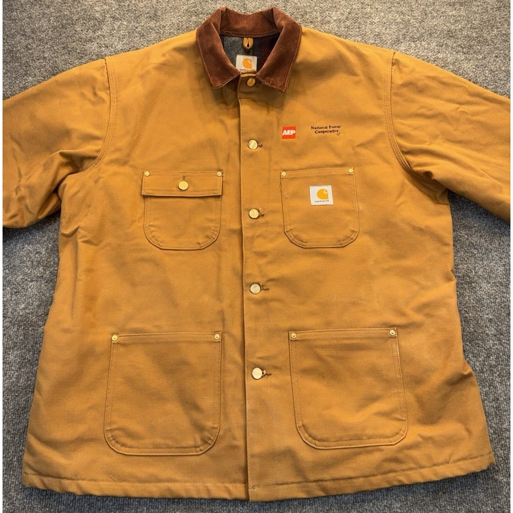 Vintage Carhartt C01 Chore Coat Mens 46 Brown AEP Union Made USA Blanket Lined - Picture 2 of 13